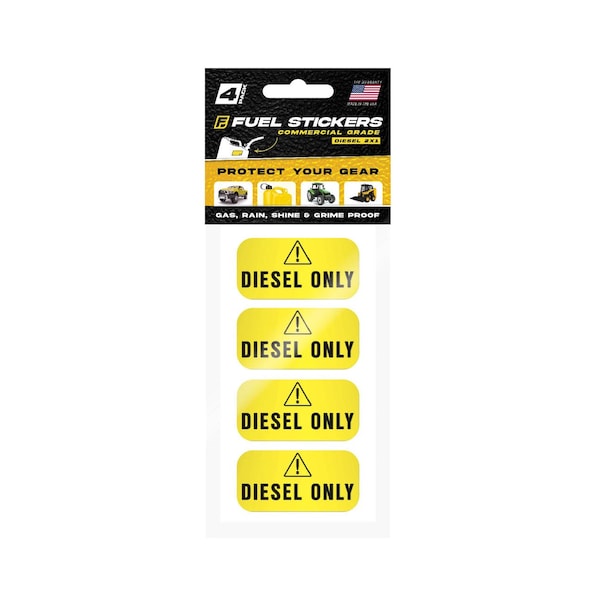 Fuel Stickers Diesel Only Sticker, Fuel Can & Outdoor Power Equipment, Hvy-Dty, Yellow/Black, 2''x1'', 4PK Z-2X1DY-4PK - main